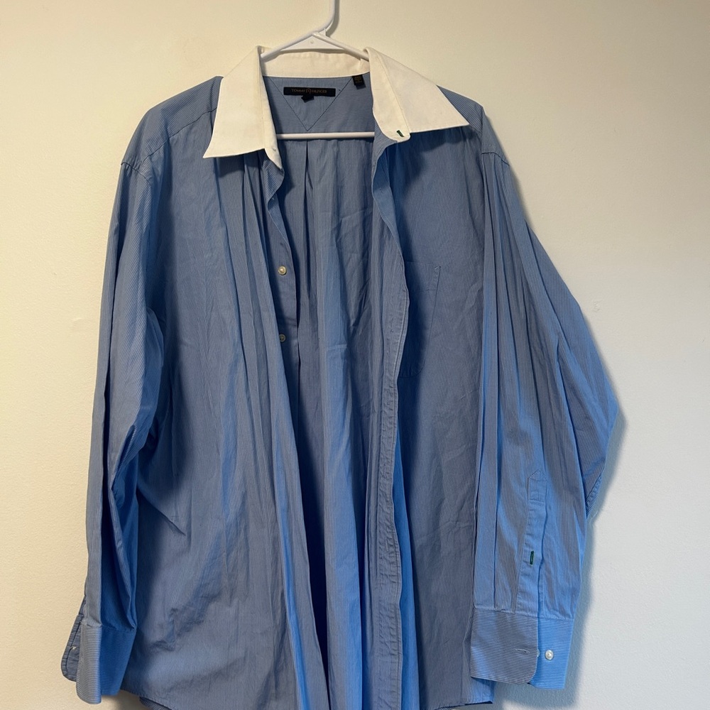 Tommy Hilfiger Striped Blue Shirt with White Collar